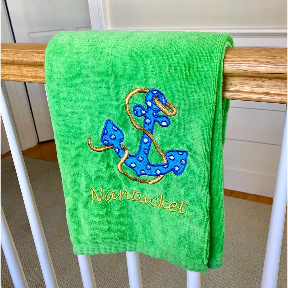 Awesome Embroidered “Nantucket” Anchor Beach Towel